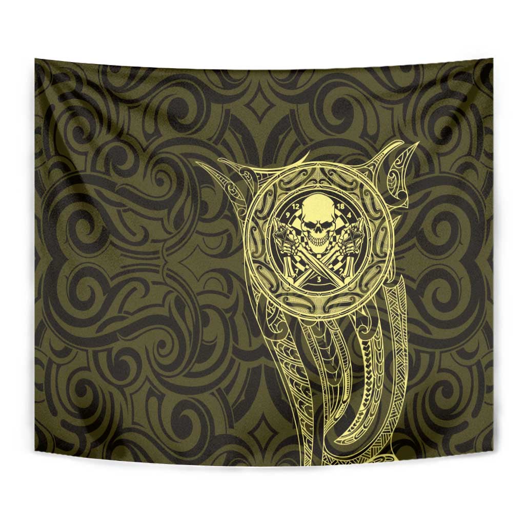 New Zealand Skull Darts Tapestry Aotearoa Maori Chest Tattoo Stylized Gold - Polynesian Pride