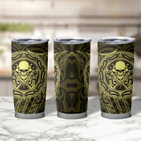 New Zealand Skull Darts Tumbler Cup Aotearoa Maori Chest Tattoo Stylized Gold - Polynesian Pride