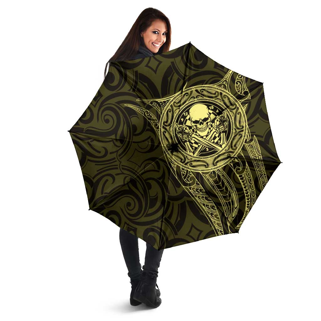 New Zealand Skull Darts Umbrella Aotearoa Maori Chest Tattoo Stylized Gold - Polynesian Pride