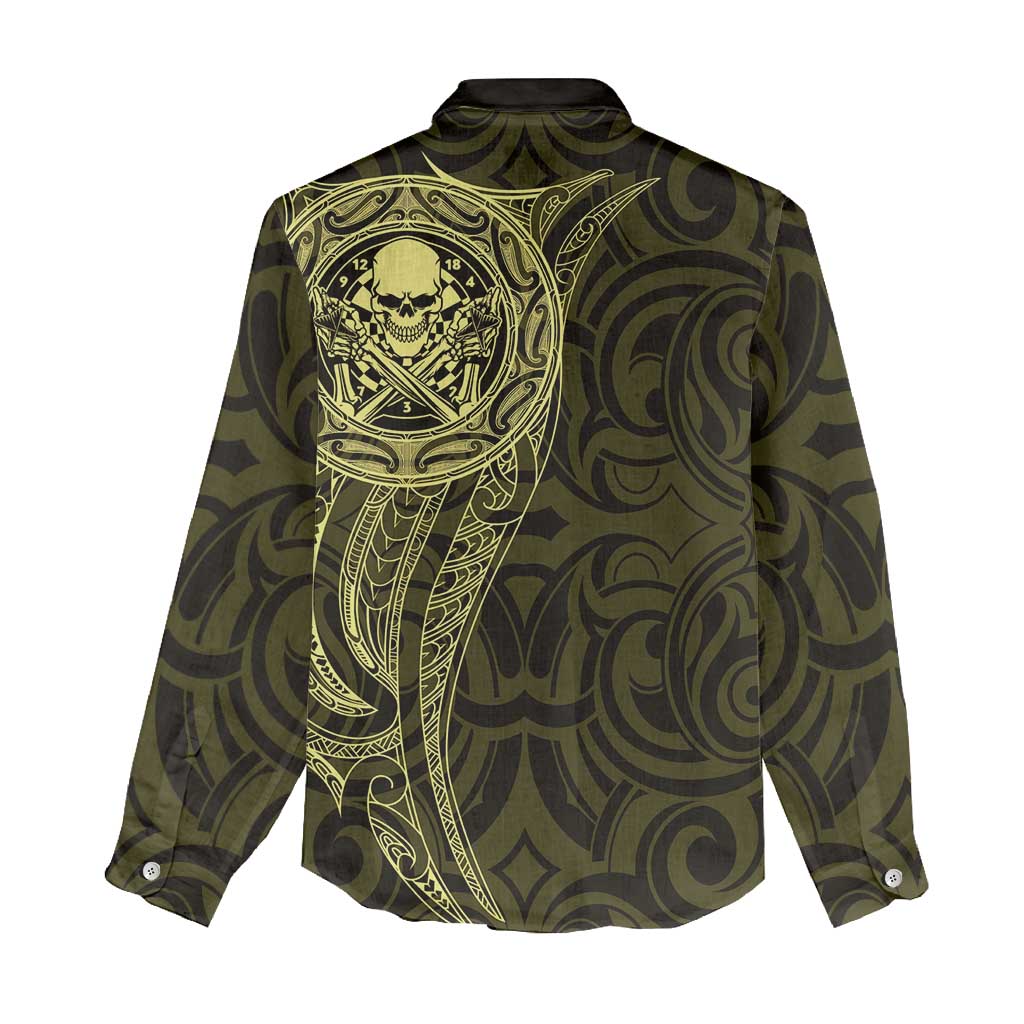 New Zealand Skull Darts Women Casual Shirt Aotearoa Maori Chest Tattoo Stylized Gold - Polynesian Pride