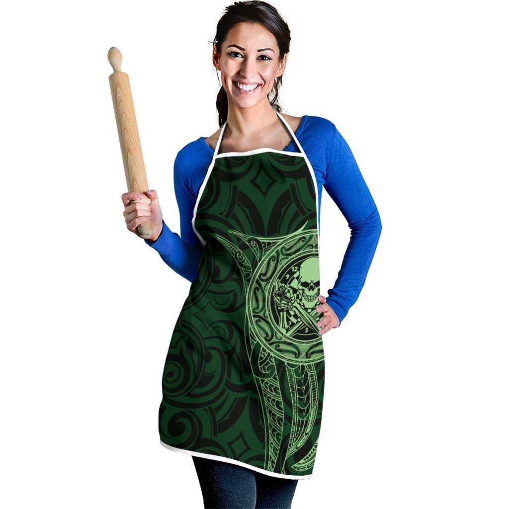 New Zealand Skull Darts Apron Aotearoa Maori Chest Tattoo Stylized Green - Polynesian Pride