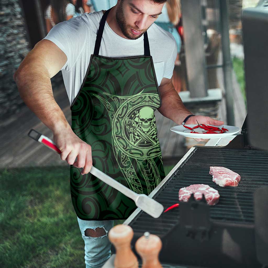 New Zealand Skull Darts Apron Aotearoa Maori Chest Tattoo Stylized Green - Polynesian Pride
