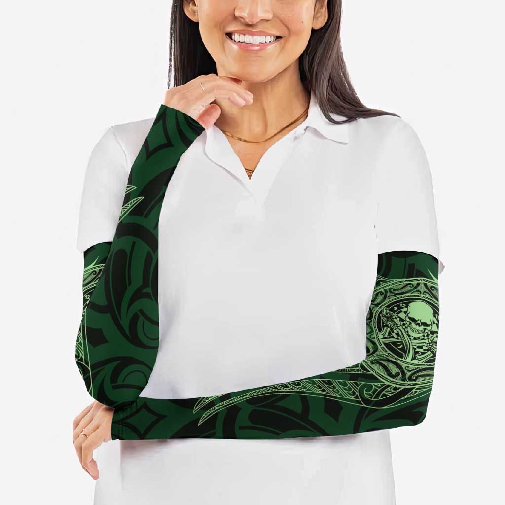 New Zealand Skull Darts Arm Sleeves Aotearoa Maori Chest Tattoo Stylized Green - Polynesian Pride