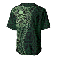 New Zealand Skull Darts Baseball Jersey Aotearoa Maori Chest Tattoo Stylized Green - Polynesian Pride