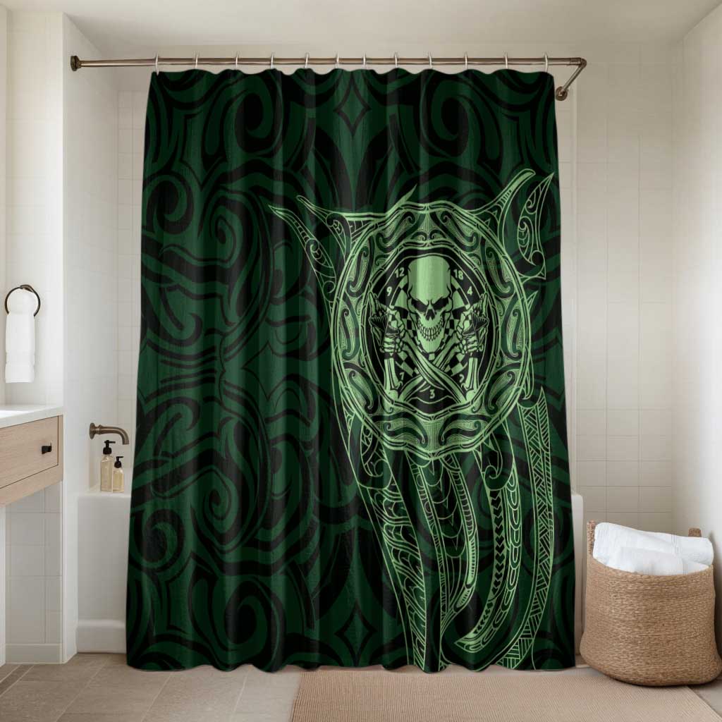 New Zealand Skull Darts Bathroom Set Aotearoa Maori Chest Tattoo Stylized Green - Polynesian Pride