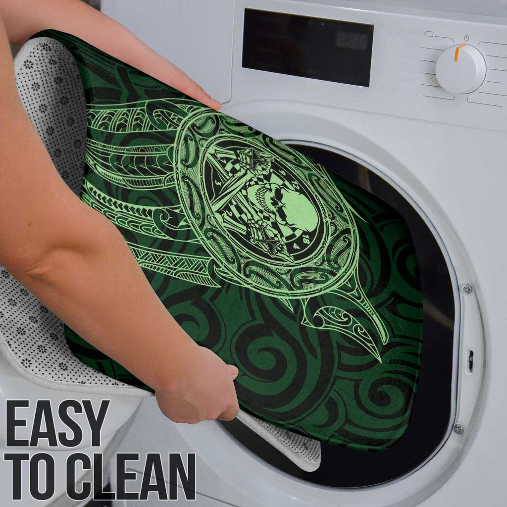 New Zealand Skull Darts Bathroom Set Aotearoa Maori Chest Tattoo Stylized Green - Polynesian Pride