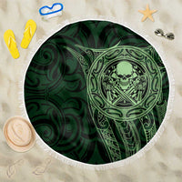 New Zealand Skull Darts Beach Blanket Aotearoa Maori Chest Tattoo Stylized Green - Polynesian Pride