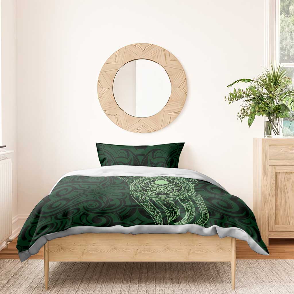 New Zealand Skull Darts Bedding Set Aotearoa Maori Chest Tattoo Stylized Green - Polynesian Pride