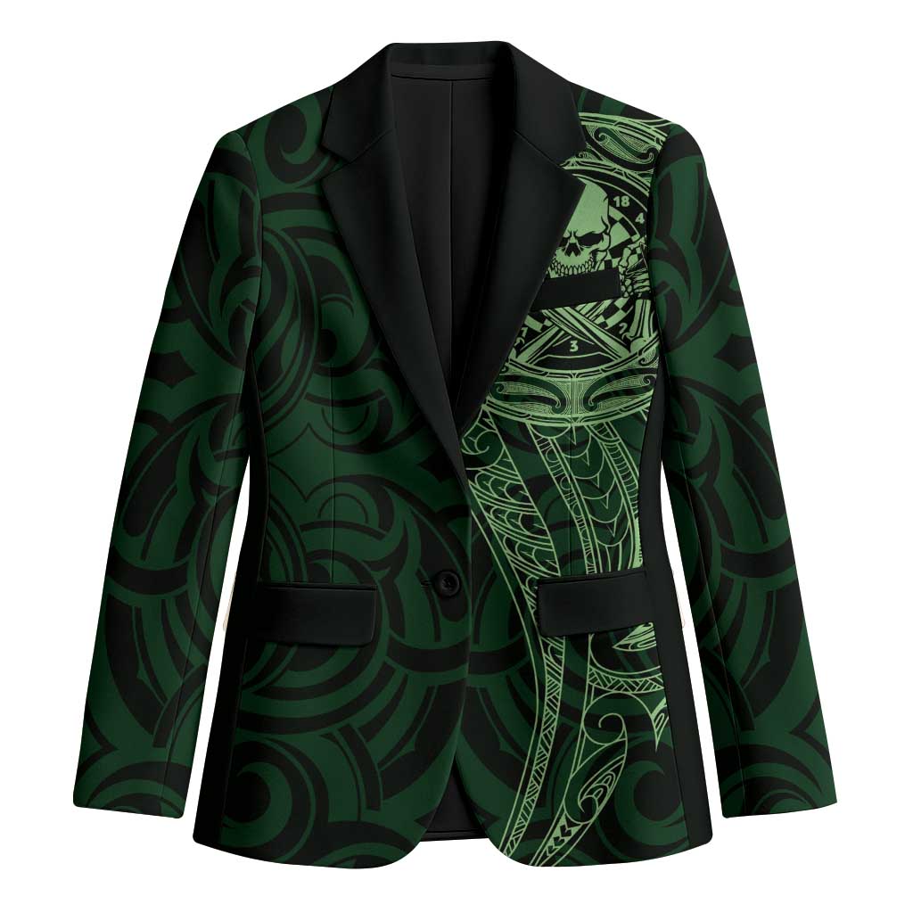 New Zealand Skull Darts Blazer Aotearoa Maori Chest Tattoo Stylized Green - Polynesian Pride