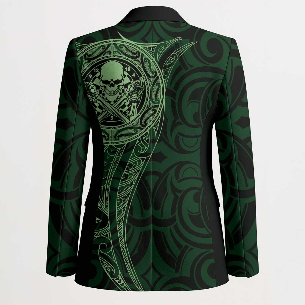 New Zealand Skull Darts Blazer Aotearoa Maori Chest Tattoo Stylized Green - Polynesian Pride