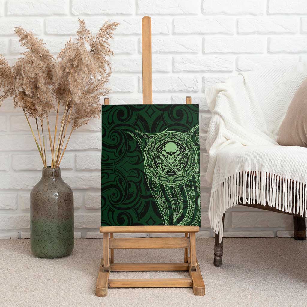 New Zealand Skull Darts Canvas Wall Art Aotearoa Maori Chest Tattoo Stylized Green - Polynesian Pride