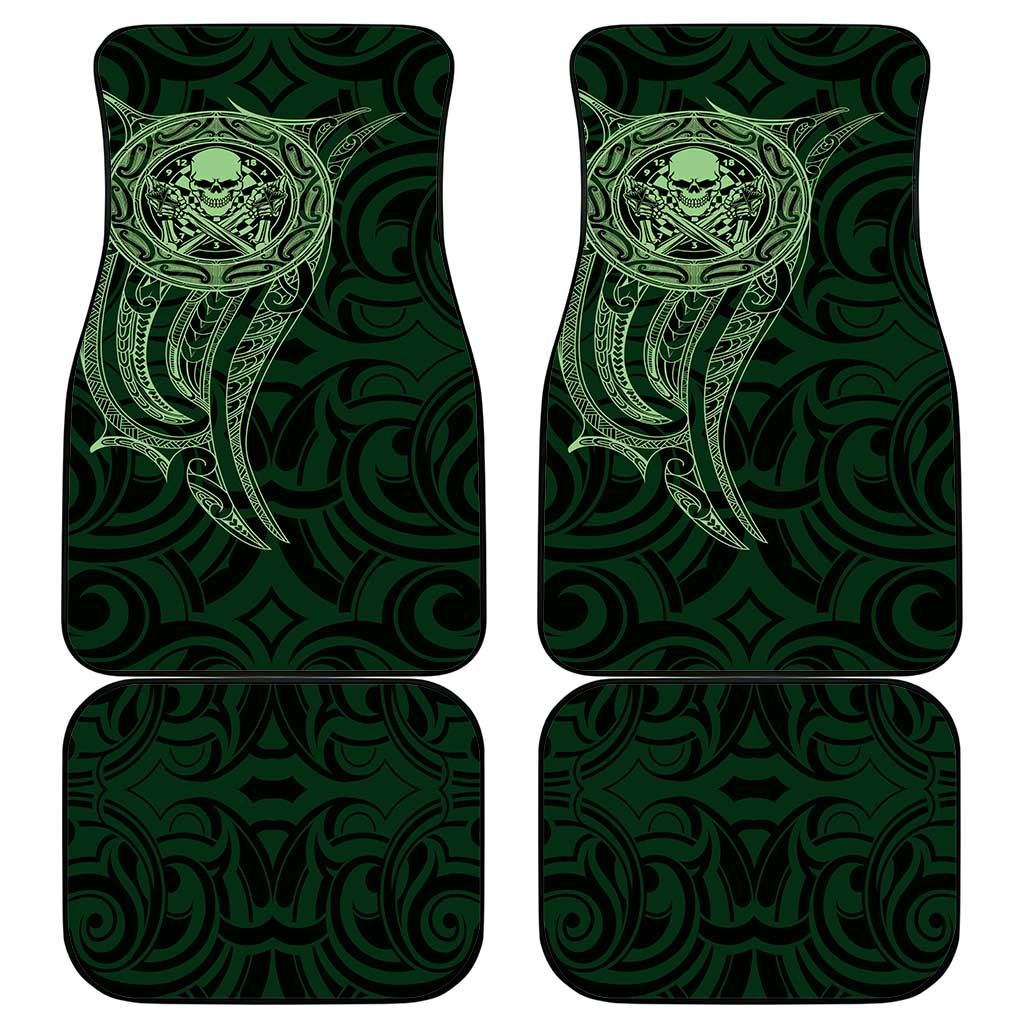 New Zealand Skull Darts Car Mats Aotearoa Maori Chest Tattoo Stylized Green - Polynesian Pride