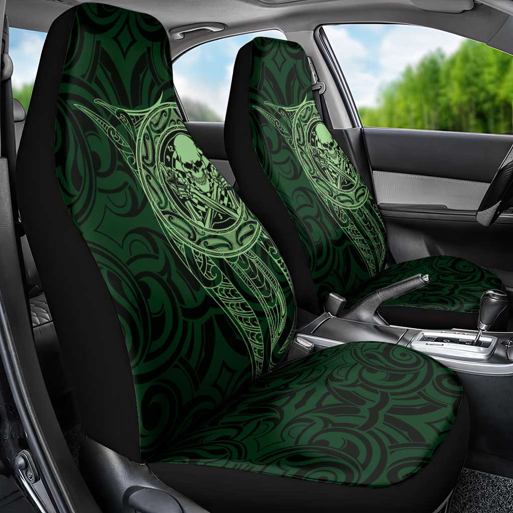 New Zealand Skull Darts Car Seat Cover Aotearoa Maori Chest Tattoo Stylized Green - Polynesian Pride