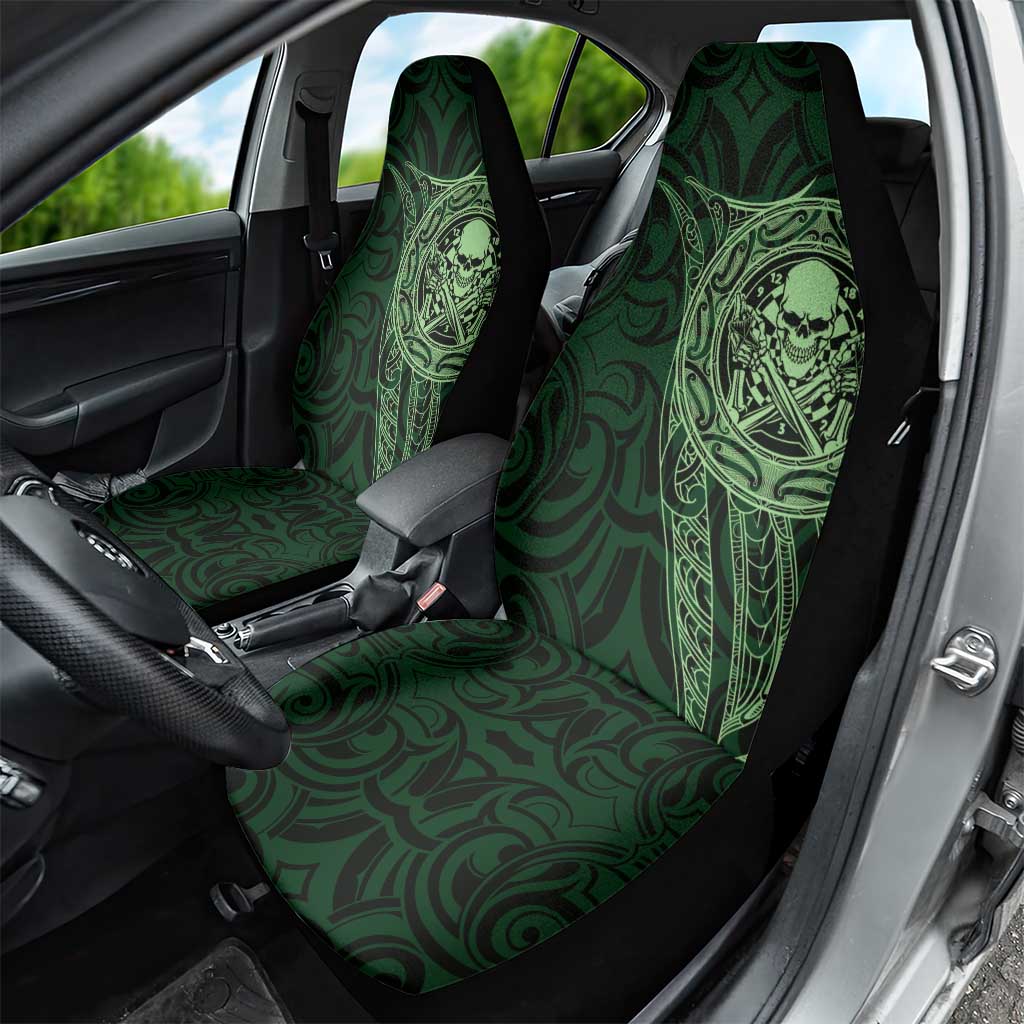 New Zealand Skull Darts Car Seat Cover Aotearoa Maori Chest Tattoo Stylized Green - Polynesian Pride