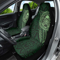 New Zealand Skull Darts Car Seat Cover Aotearoa Maori Chest Tattoo Stylized Green - Polynesian Pride