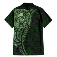 New Zealand Skull Darts Family Matching Mermaid Dress and Hawaiian Shirt Aotearoa Maori Chest Tattoo Stylized Green - Polynesian Pride