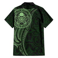 New Zealand Skull Darts Family Matching Summer Maxi Dress and Hawaiian Shirt Aotearoa Maori Chest Tattoo Stylized Green - Polynesian Pride