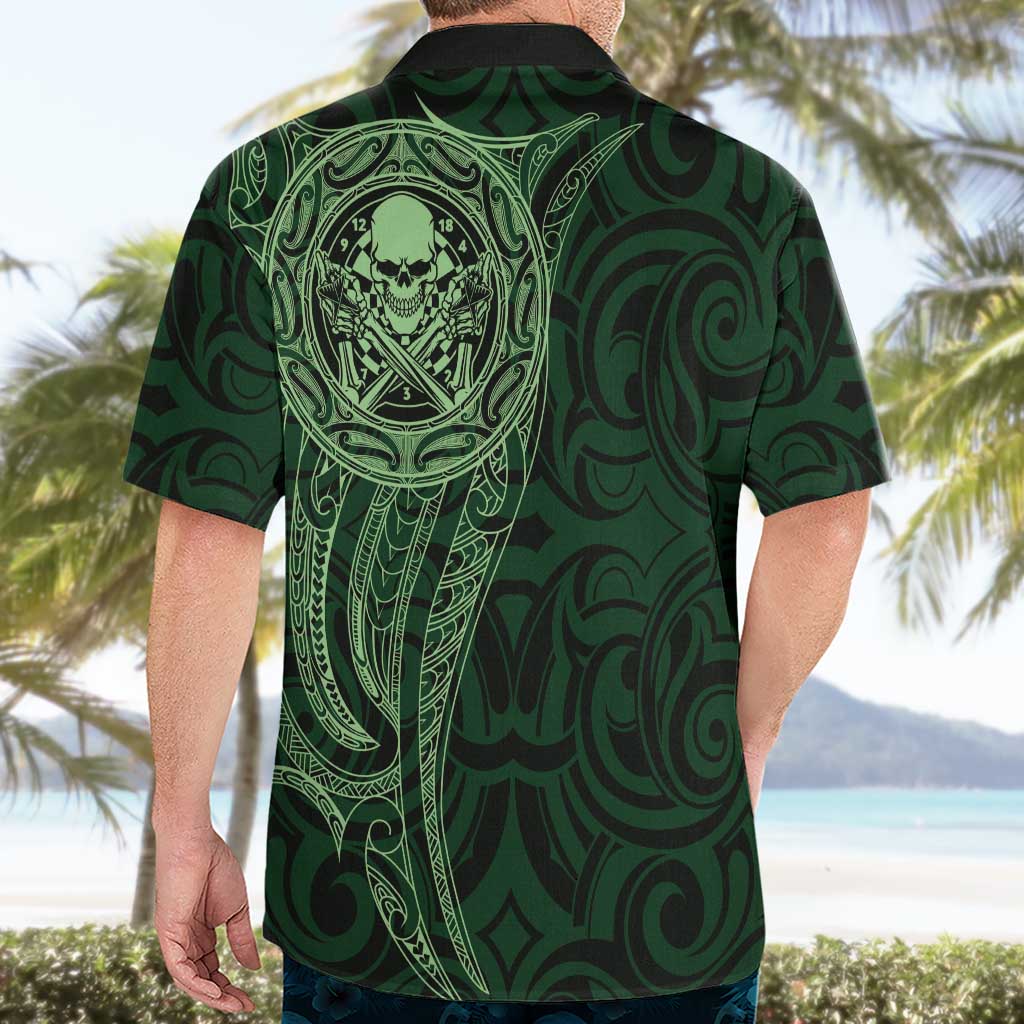 New Zealand Skull Darts Hawaiian Shirt Aotearoa Maori Chest Tattoo Stylized Green - Polynesian Pride