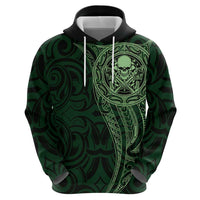 New Zealand Skull Darts Hoodie Aotearoa Maori Chest Tattoo Stylized Green - Polynesian Pride