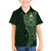 New Zealand Skull Darts Kid Hawaiian Shirt Aotearoa Maori Chest Tattoo Stylized Green - Polynesian Pride