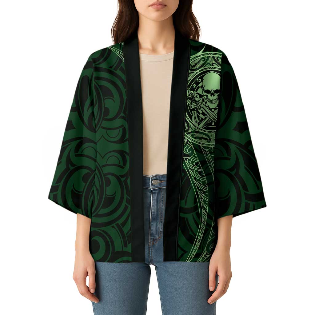 New Zealand Skull Darts Kimono Aotearoa Maori Chest Tattoo Stylized Green - Polynesian Pride
