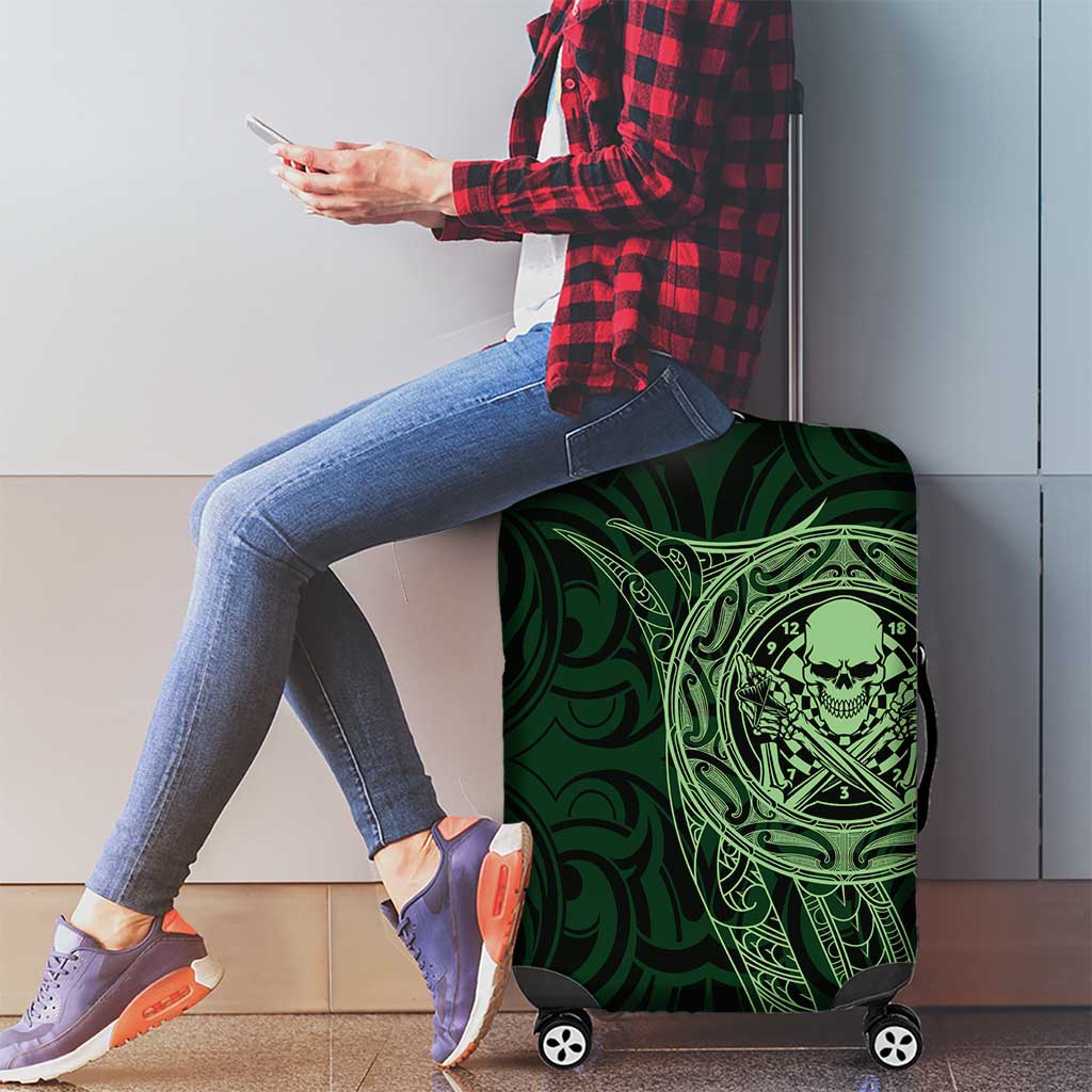 New Zealand Skull Darts Luggage Cover Aotearoa Maori Chest Tattoo Stylized Green - Polynesian Pride