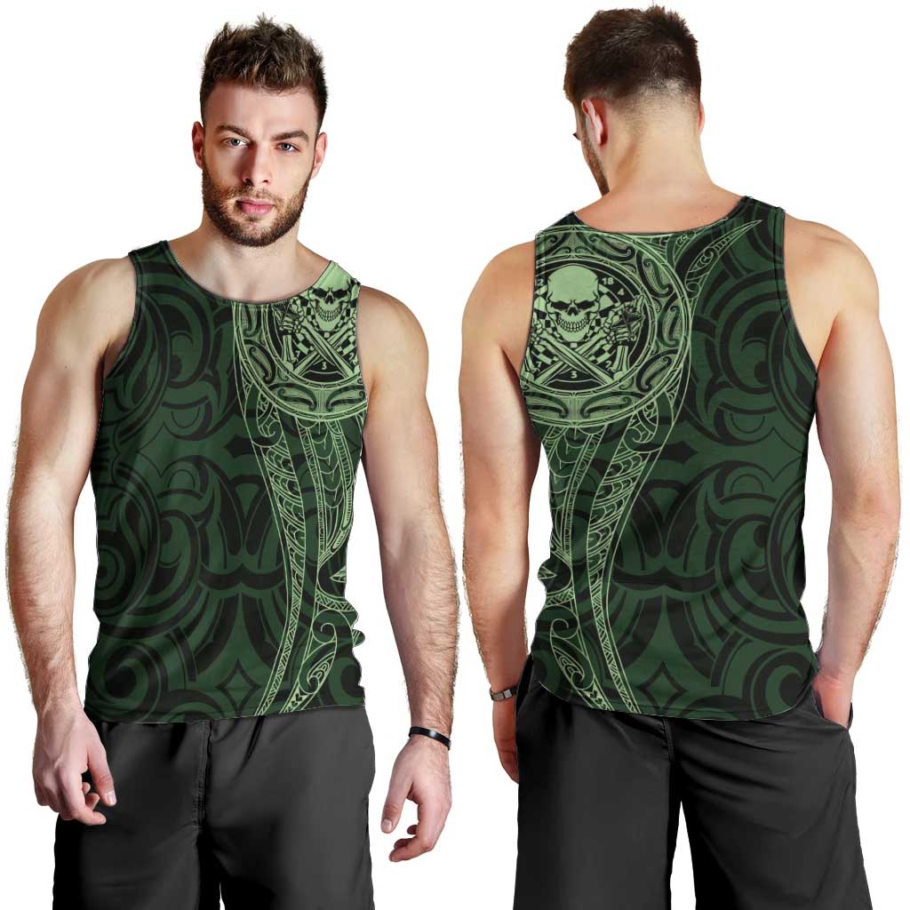 New Zealand Skull Darts Men Tank Top Aotearoa Maori Chest Tattoo Stylized Green - Polynesian Pride