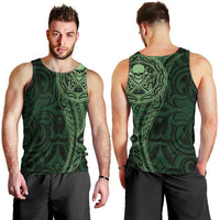 New Zealand Skull Darts Men Tank Top Aotearoa Maori Chest Tattoo Stylized Green - Polynesian Pride