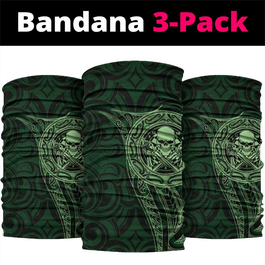 New Zealand Skull Darts Neck Gaiter Aotearoa Maori Chest Tattoo Stylized Green - Polynesian Pride