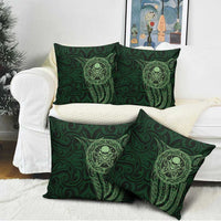 New Zealand Skull Darts Pillow Cover Aotearoa Maori Chest Tattoo Stylized Green - Polynesian Pride