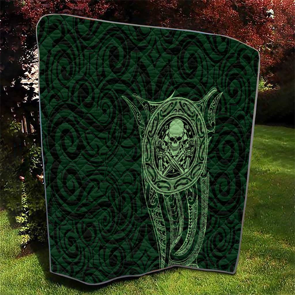 New Zealand Skull Darts Quilt Aotearoa Maori Chest Tattoo Stylized Green - Polynesian Pride