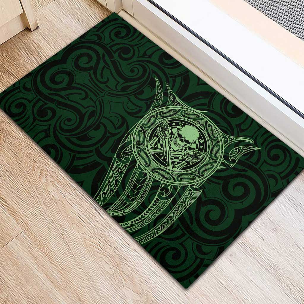 New Zealand Skull Darts Rubber Doormat Aotearoa Maori Chest Tattoo Stylized Green - Polynesian Pride