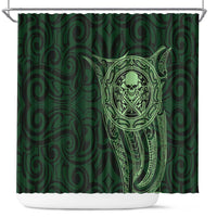 New Zealand Skull Darts Shower Curtain Aotearoa Maori Chest Tattoo Stylized Green - Polynesian Pride