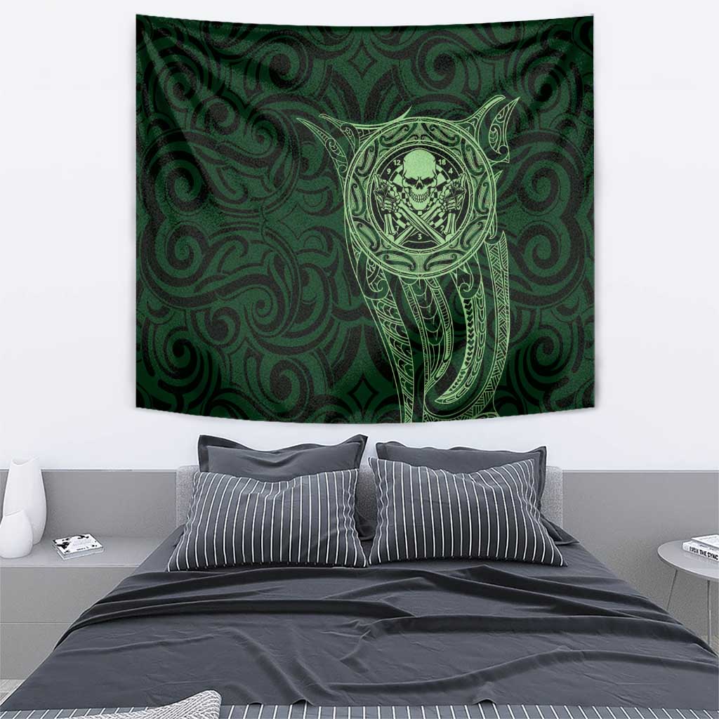 New Zealand Skull Darts Tapestry Aotearoa Maori Chest Tattoo Stylized Green - Polynesian Pride
