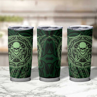 New Zealand Skull Darts Tumbler Cup Aotearoa Maori Chest Tattoo Stylized Green - Polynesian Pride