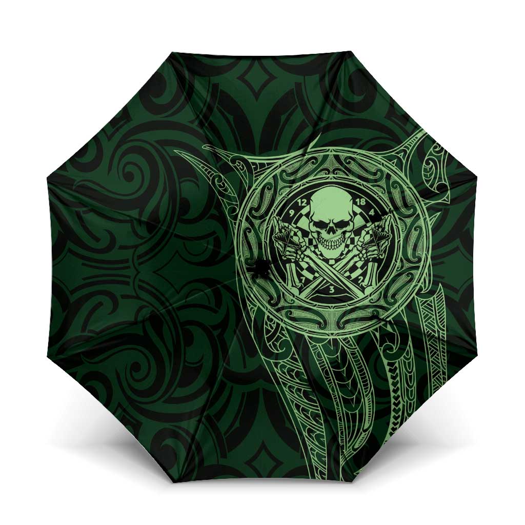 New Zealand Skull Darts Umbrella Aotearoa Maori Chest Tattoo Stylized Green - Polynesian Pride