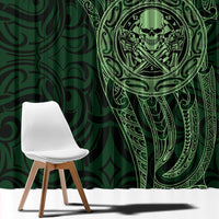 New Zealand Skull Darts Window Curtain Aotearoa Maori Chest Tattoo Stylized Green - Polynesian Pride
