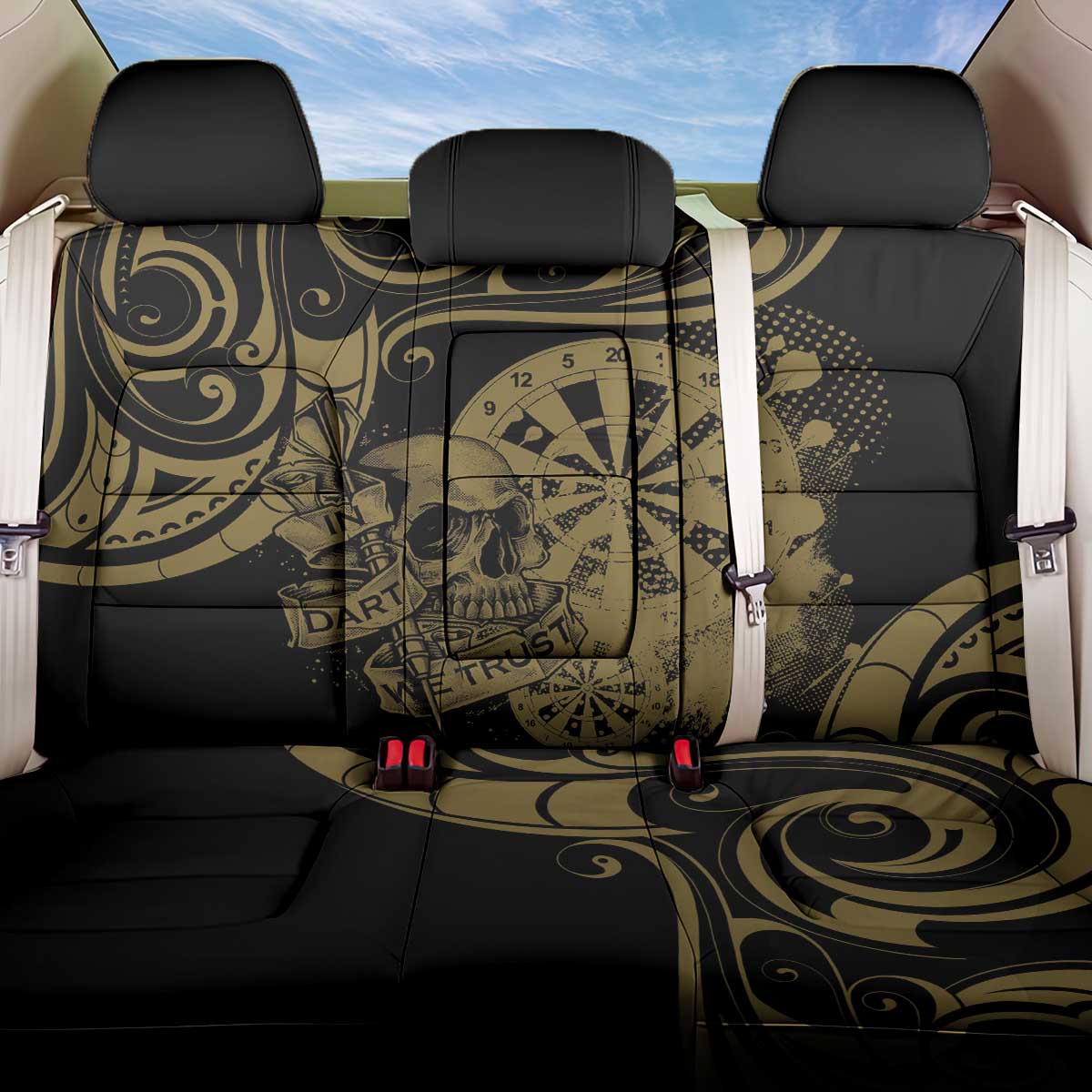 New Zealand Darts Back Car Seat Cover Skull In Dart We Trust Maori Pattern - Polynesian Pride