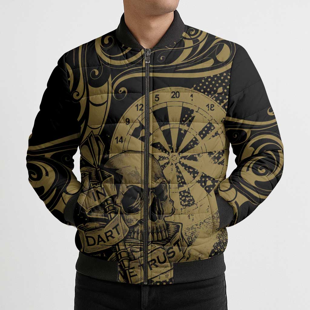 New Zealand Darts Bomber Puffer Jacket Skull In Dart We Trust Maori Pattern - Polynesian Pride
