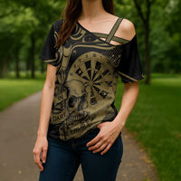 New Zealand Darts Cross Shoulder Shirt Skull In Dart We Trust Maori Pattern - Polynesian Pride