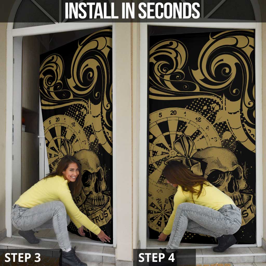 New Zealand Darts Door Cover Skull In Dart We Trust Maori Pattern - Polynesian Pride