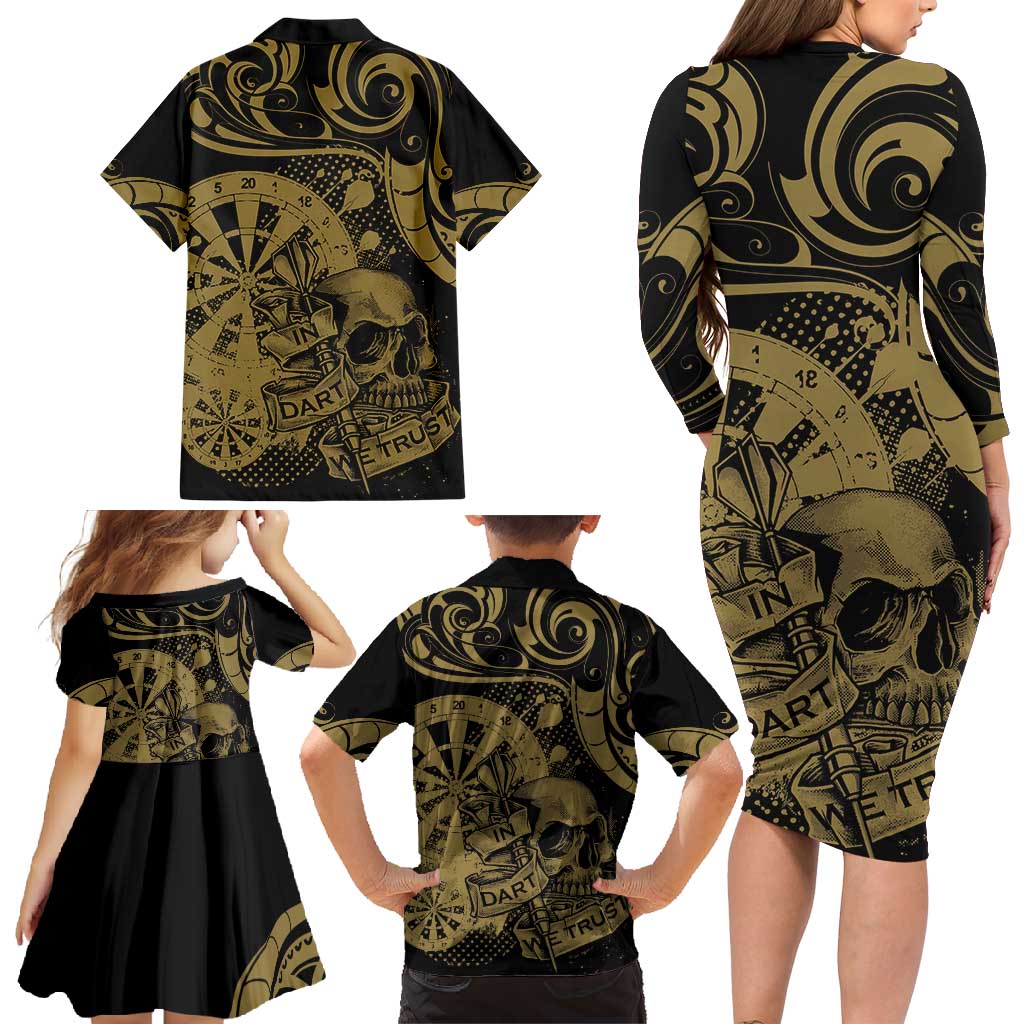 New Zealand Darts Family Matching Long Sleeve Bodycon Dress and Hawaiian Shirt Skull In Dart We Trust Maori Pattern - Polynesian Pride