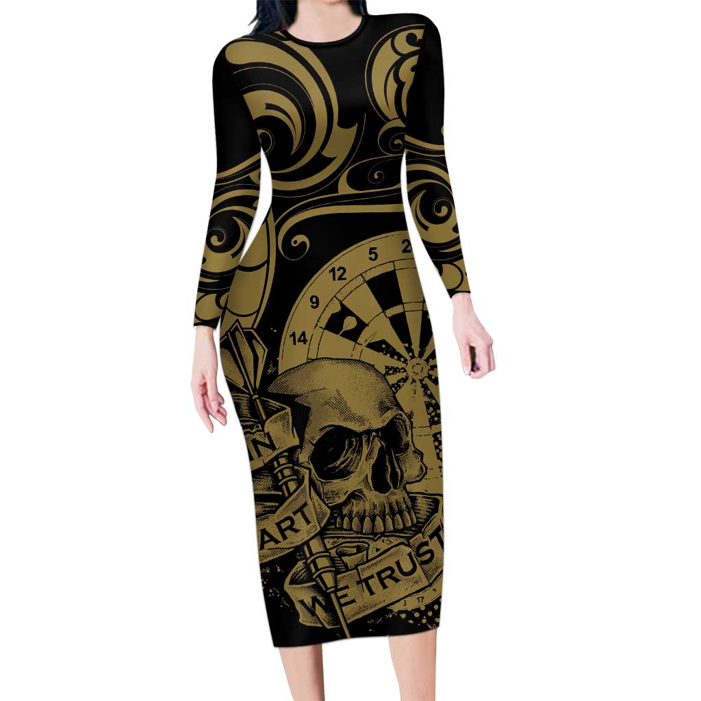 New Zealand Darts Family Matching Long Sleeve Bodycon Dress and Hawaiian Shirt Skull In Dart We Trust Maori Pattern - Polynesian Pride