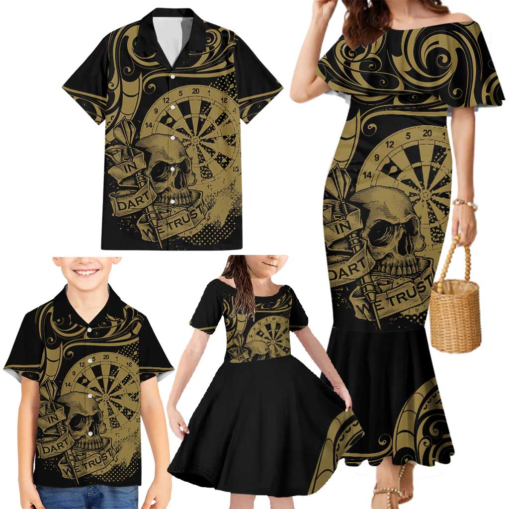 New Zealand Darts Family Matching Mermaid Dress and Hawaiian Shirt Skull In Dart We Trust Maori Pattern - Polynesian Pride