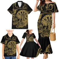New Zealand Darts Family Matching Mermaid Dress and Hawaiian Shirt Skull In Dart We Trust Maori Pattern - Polynesian Pride