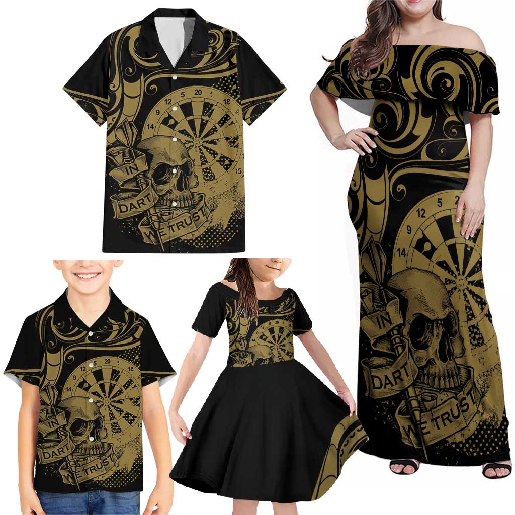New Zealand Darts Family Matching Off Shoulder Maxi Dress and Hawaiian Shirt Skull In Dart We Trust Maori Pattern - Polynesian Pride