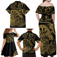 New Zealand Darts Family Matching Off Shoulder Maxi Dress and Hawaiian Shirt Skull In Dart We Trust Maori Pattern - Polynesian Pride