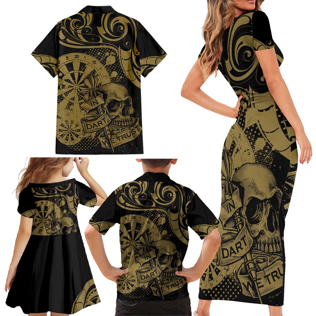New Zealand Darts Family Matching Short Sleeve Bodycon Dress and Hawaiian Shirt Skull In Dart We Trust Maori Pattern - Polynesian Pride