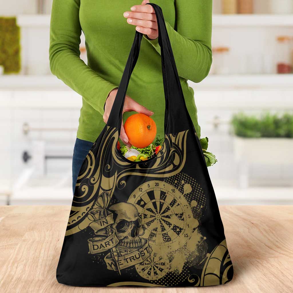 New Zealand Darts Grocery Bag Skull In Dart We Trust Maori Pattern - Polynesian Pride