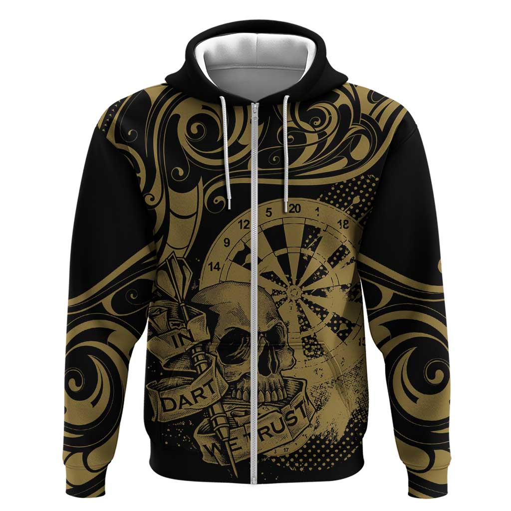 New Zealand Darts Hoodie Skull In Dart We Trust Maori Pattern - Polynesian Pride